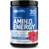 Optimum Nutrition Amino Energy Blue Raspberry dietary supplement container with 30 servings